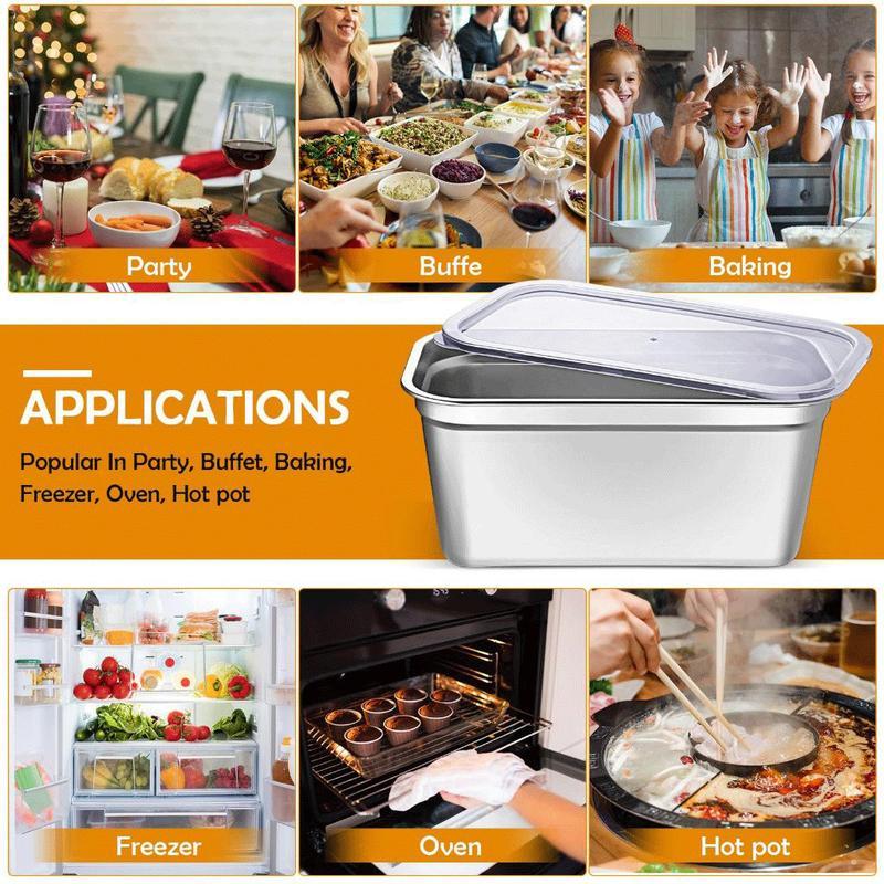 4PCS 304 Stainless Steel Box Kitchen Storage Box Fresh-keeping Box with Lid Household Refrigerator Fruit Containers Lunch Box BBQ Food Trays for Picnic - Image 8