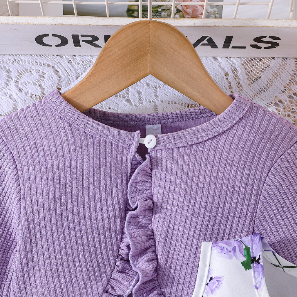 Manila Stock Fast Delivery Kids Girls Set 2-8 Years Old Floral Dress with Cardigan Pink Purple Blue Decorative Bow for Christmas Baptism Party Casual Outfit - Image 5