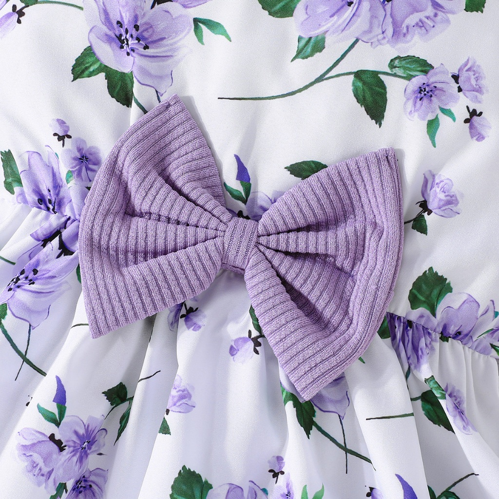 Manila Stock Fast Delivery Kids Girls Set 2-8 Years Old Floral Dress with Cardigan Pink Purple Blue Decorative Bow for Christmas Baptism Party Casual Outfit - Image 7