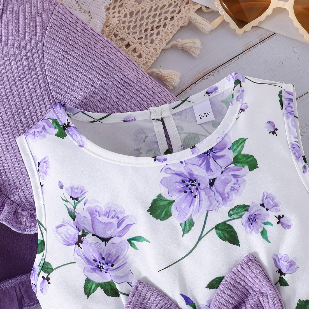 Manila Stock Fast Delivery Kids Girls Set 2-8 Years Old Floral Dress with Cardigan Pink Purple Blue Decorative Bow for Christmas Baptism Party Casual Outfit - Image 6