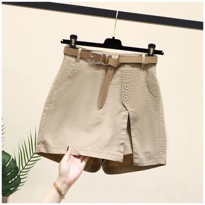 Korean Fashion Elastic Waist Skirt Slimming Skort Split Short Cargo Pants - Image 3