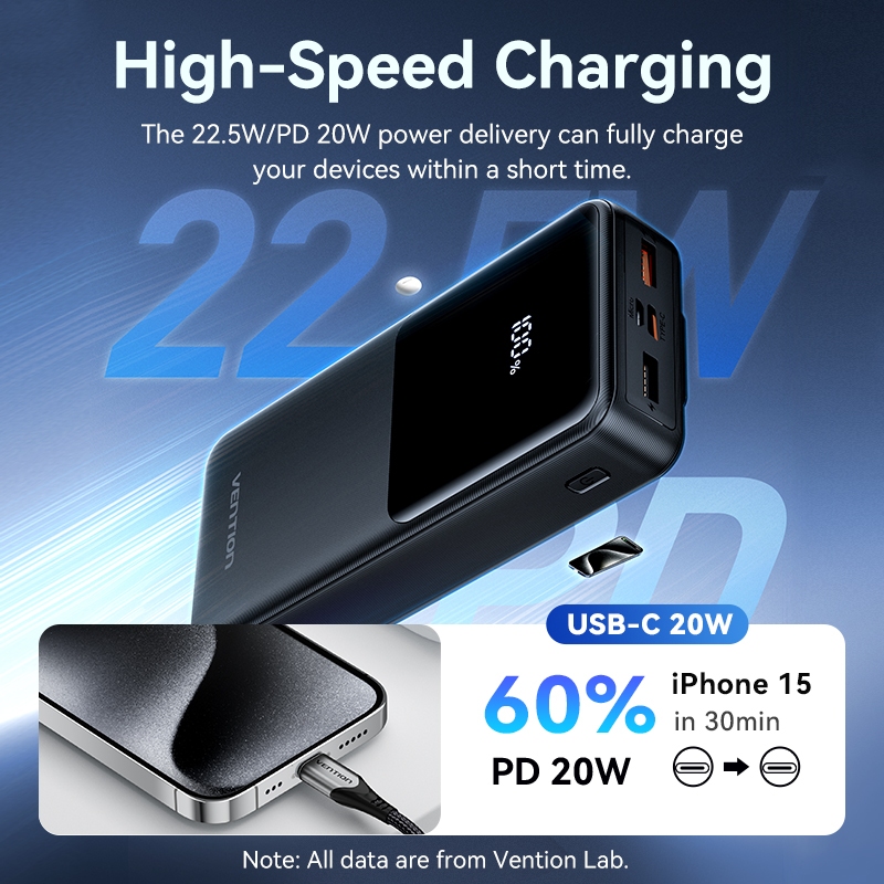Vention 3C 10000/20000mAh 22.5w Powerbank with cable  Fast Charging Large Capacity Dual USB Output for iPhone16 pro max Samsung - Image 3
