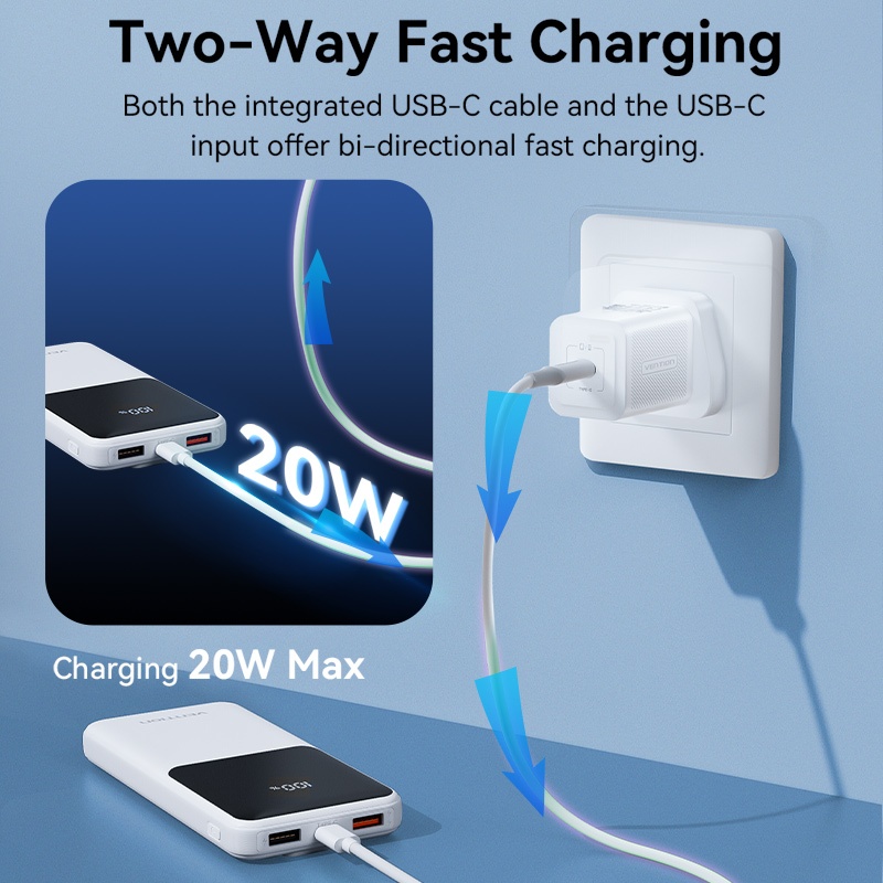 Vention 3C 10000/20000mAh 22.5w Powerbank with cable  Fast Charging Large Capacity Dual USB Output for iPhone16 pro max Samsung - Image 5