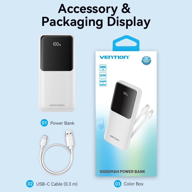 Vention 3C 10000/20000mAh 22.5w Powerbank with cable  Fast Charging Large Capacity Dual USB Output for iPhone16 pro max Samsung - Image 8