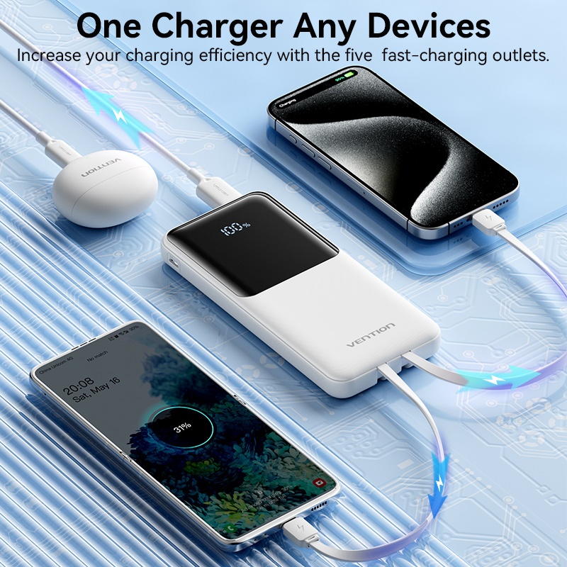 Vention 3C 10000/20000mAh 22.5w Powerbank with cable  Fast Charging Large Capacity Dual USB Output for iPhone16 pro max Samsung - Image 6