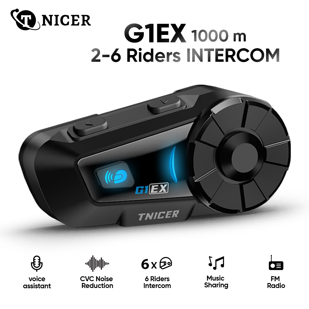 Tnicer G1EX Motorcycle Helmet Bluetooth Headset Music Sharing Support 6-riders Intercom Simultaneously