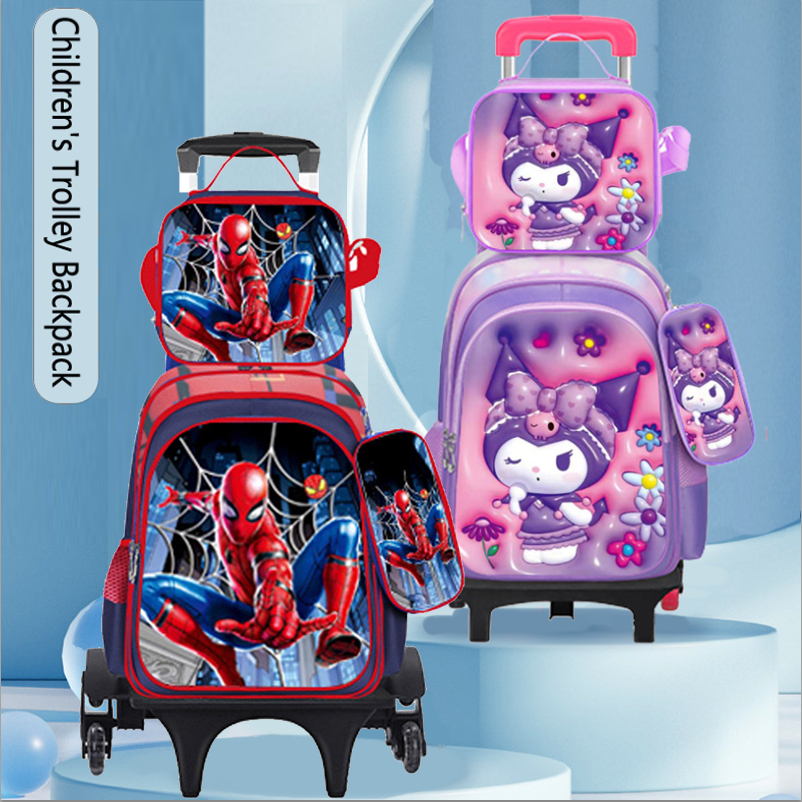 New Primary School Student Trolley Schoolbag Three-piece Set Backpack + Backpack + Pencil Case