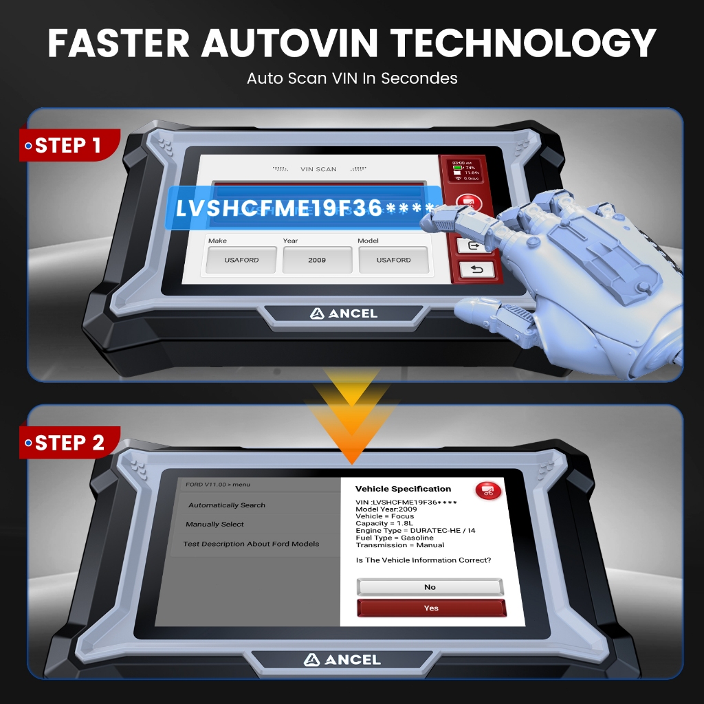 Ancel DS100 Automotive Advanced OBD2 Scanner Engine ABS SRS Transmission System Diagnostic Tool - Image 8
