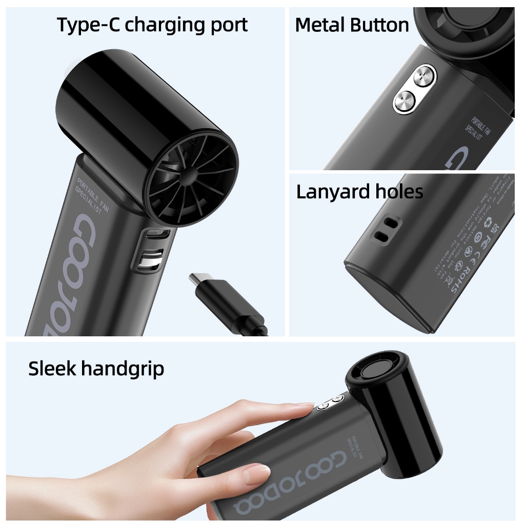 GOOJODOQ Fan GFS007 4000 mAh Turbo Mini Fan Rechargeable Handheld Portable Strong Wind Jet Hand - Image 8