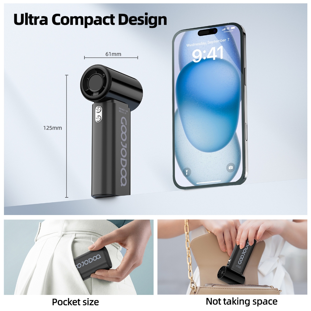 GOOJODOQ Fan GFS007 4000 mAh Turbo Mini Fan Rechargeable Handheld Portable Strong Wind Jet Hand - Image 7