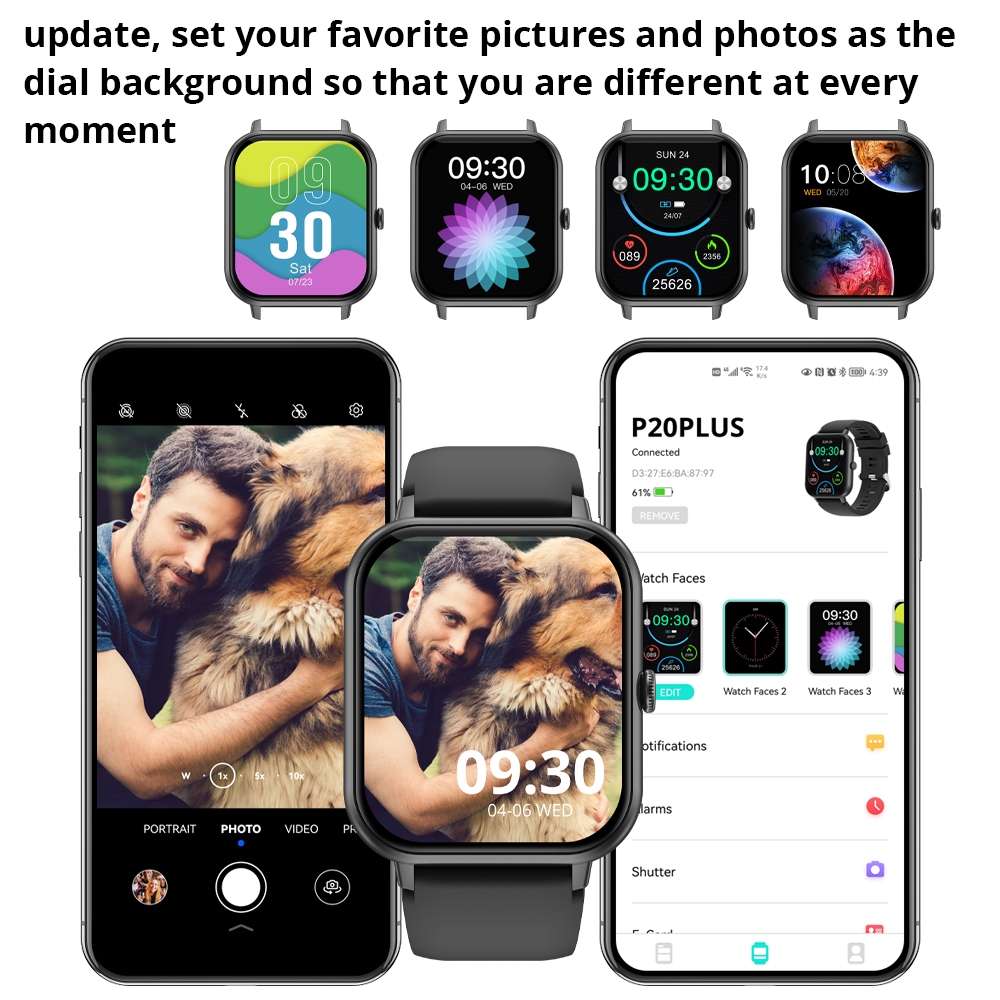 COLMI P20 PLUS SmartWatch Bluetooth Call IP68 Waterproof Heart Rate blood pressure Customize wallpaper Calculator - Image 6