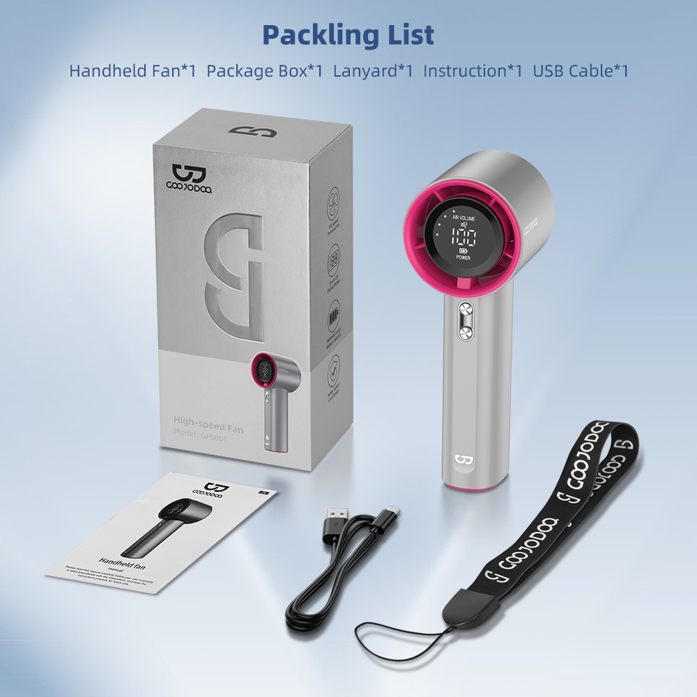 GOOJODOQ Fan 4000 mAh Turbo Mini Fan Rechargeable Handheld Portable Electric Jet Hand Strong GFS001 - Image 6