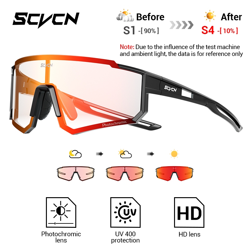 SCVCN Photochromic Sunglasses Cycling Glasses Outdoor Cycling Road Mountain Bike Glasses Men and Women Casual Hiking Windproof