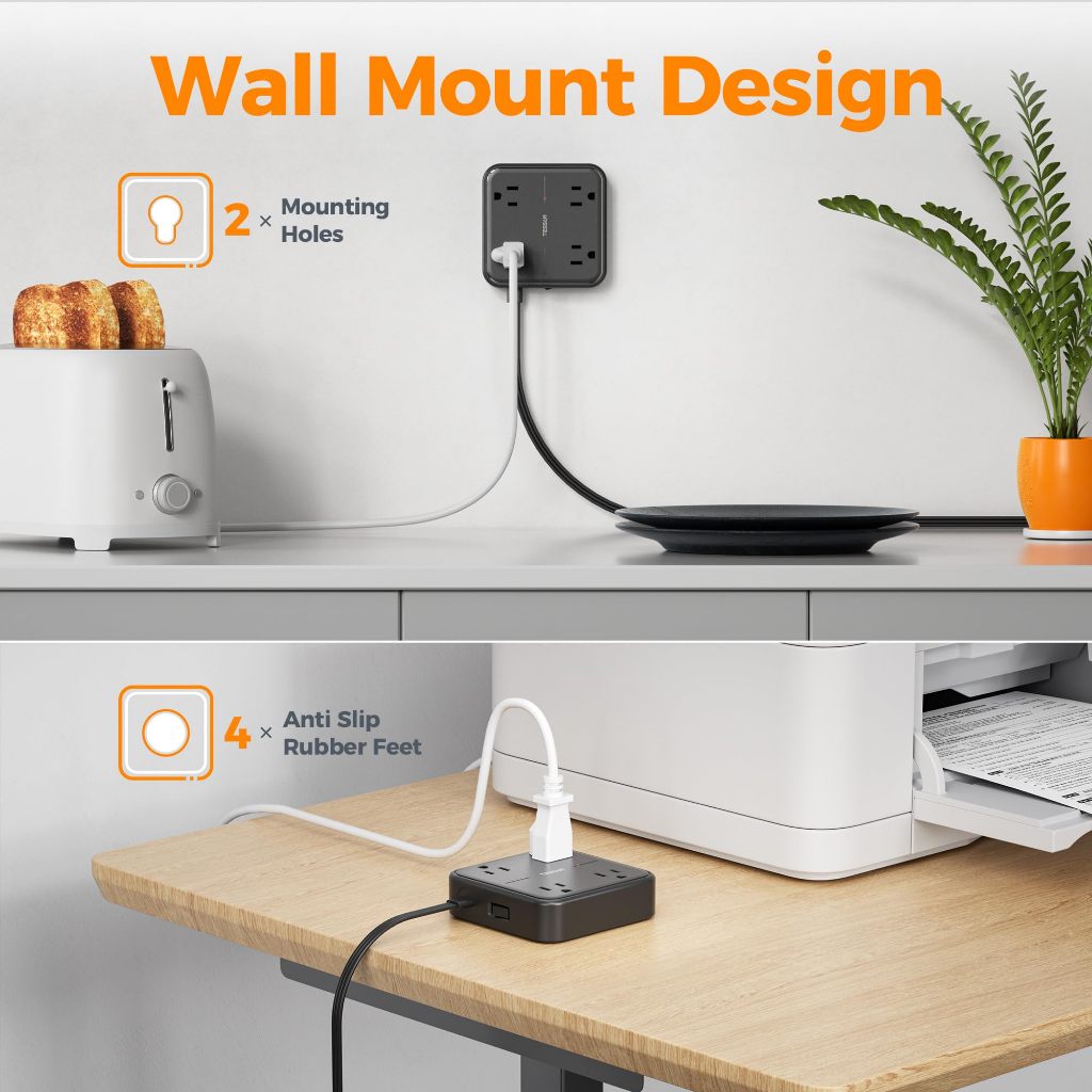 TESSAN Extension Wire with USB+Type C,Flat Plug Power Strip Portable Extension Cord High Quality - Image 7