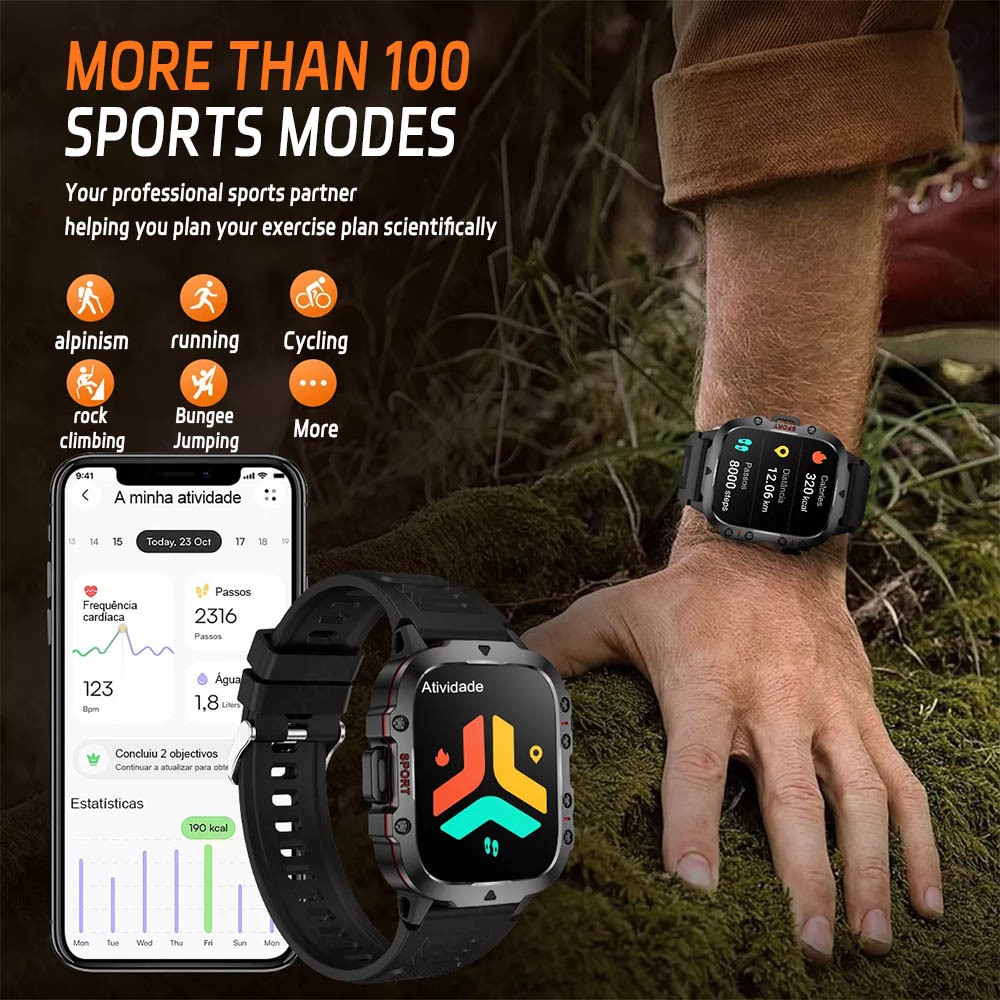 FILIEKEU Rugged Smartwatch Bluetooth Call 3ATM Waterproof Heart Rate Outdoor sports smart watch for men - Image 5