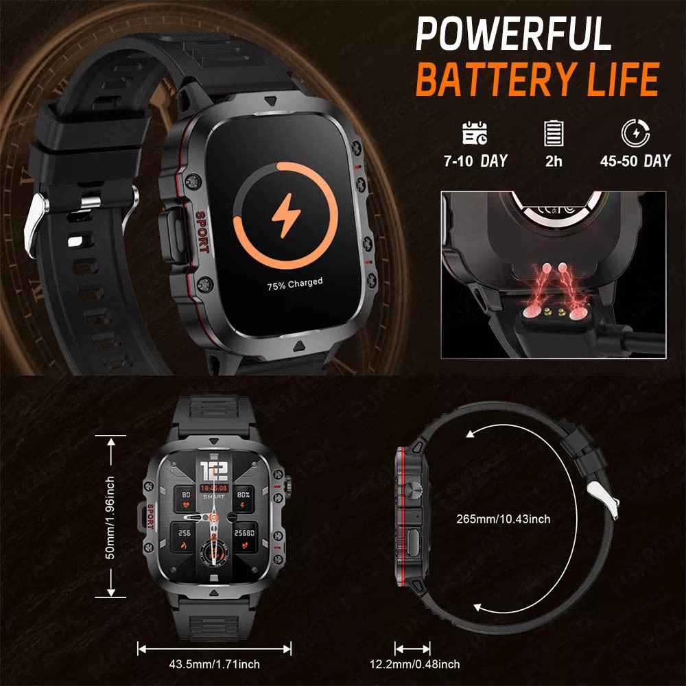 FILIEKEU Rugged Smartwatch Bluetooth Call 3ATM Waterproof Heart Rate Outdoor sports smart watch for men - Image 8