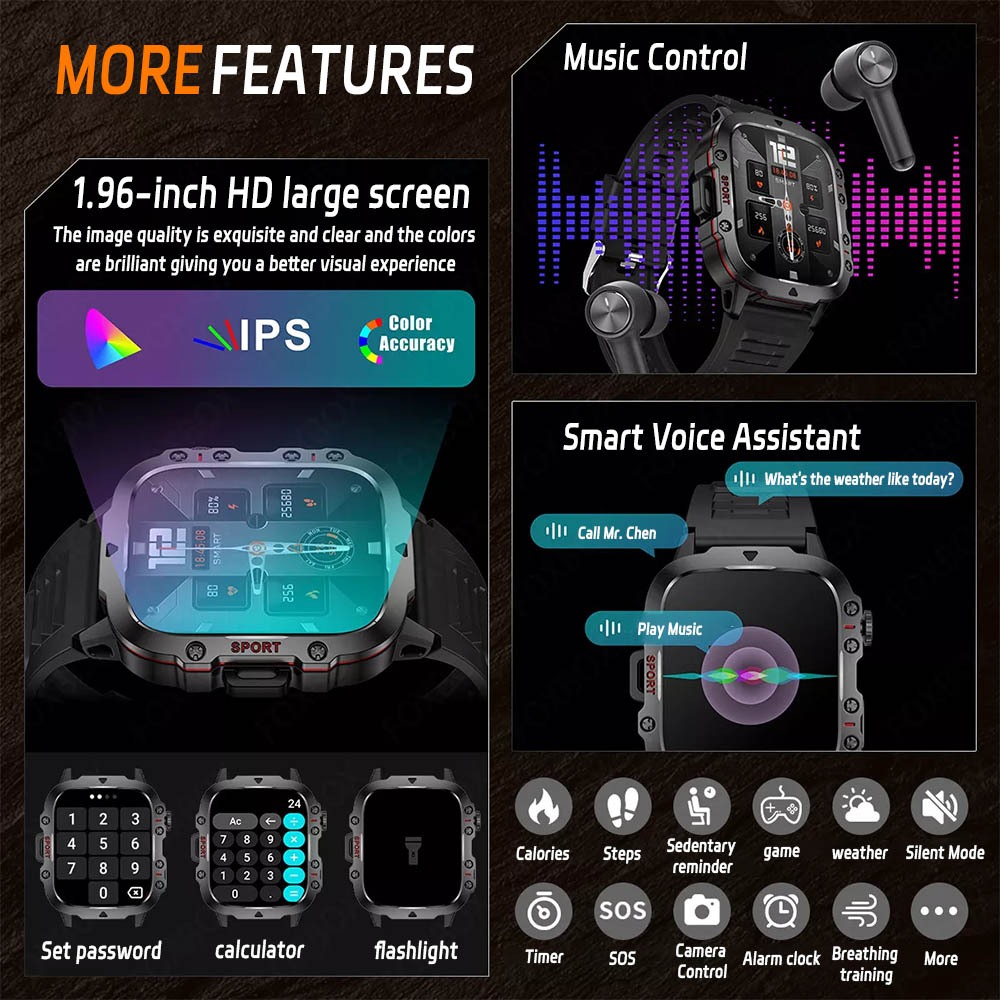 FILIEKEU Rugged Smartwatch Bluetooth Call 3ATM Waterproof Heart Rate Outdoor sports smart watch for men - Image 2