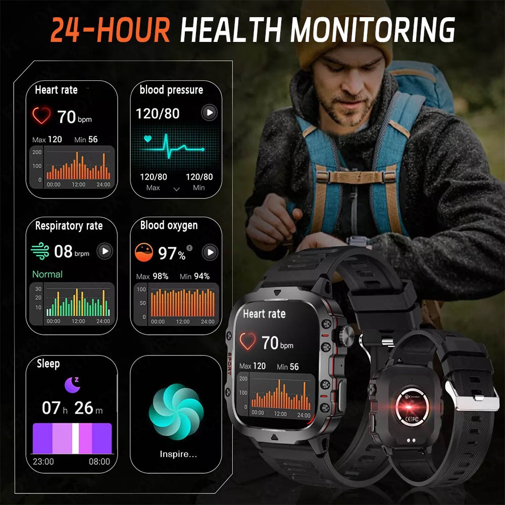 FILIEKEU Rugged Smartwatch Bluetooth Call 3ATM Waterproof Heart Rate Outdoor sports smart watch for men - Image 6