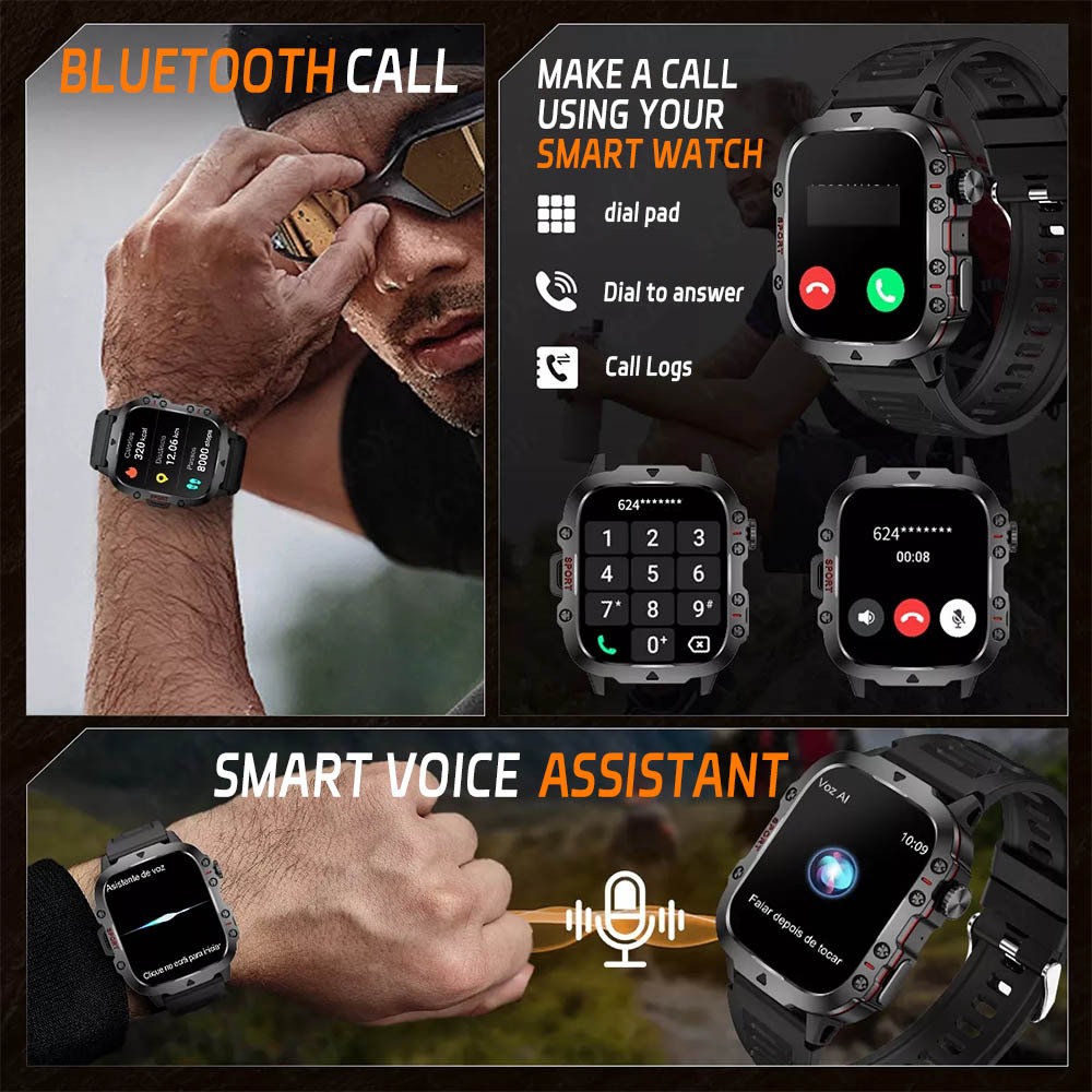 FILIEKEU Rugged Smartwatch Bluetooth Call 3ATM Waterproof Heart Rate Outdoor sports smart watch for men - Image 3