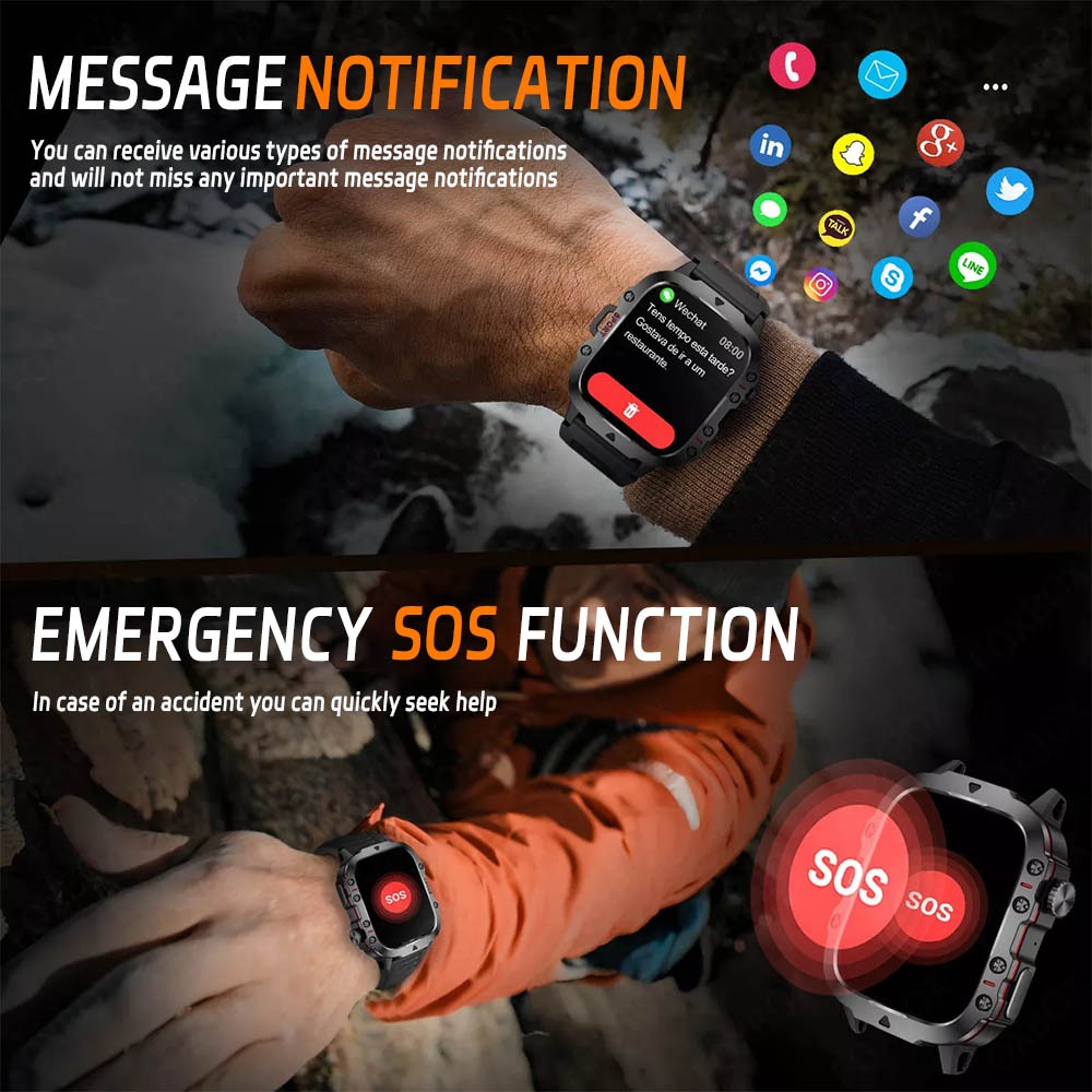 FILIEKEU Rugged Smartwatch Bluetooth Call 3ATM Waterproof Heart Rate Outdoor sports smart watch for men - Image 4
