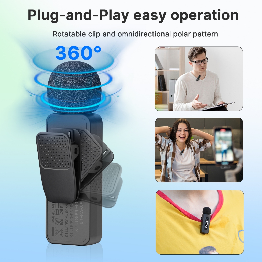 BOYA BY-V1/V2 Wireless Microphone Lapel Noise Cancelling Mic for Vlogging iPhone Android - Image 5