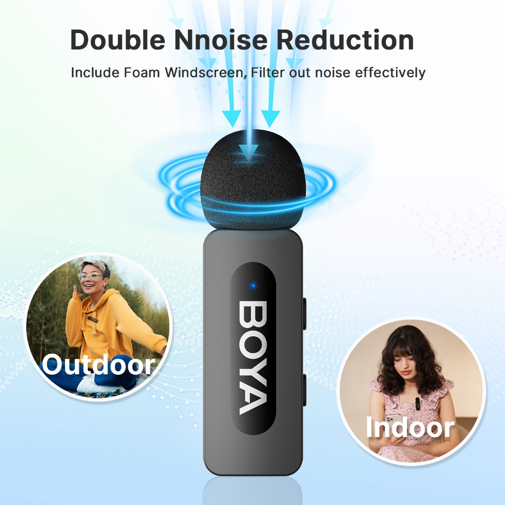 BOYA BY-V1/V2 Wireless Microphone Lapel Noise Cancelling Mic for Vlogging iPhone Android - Image 2