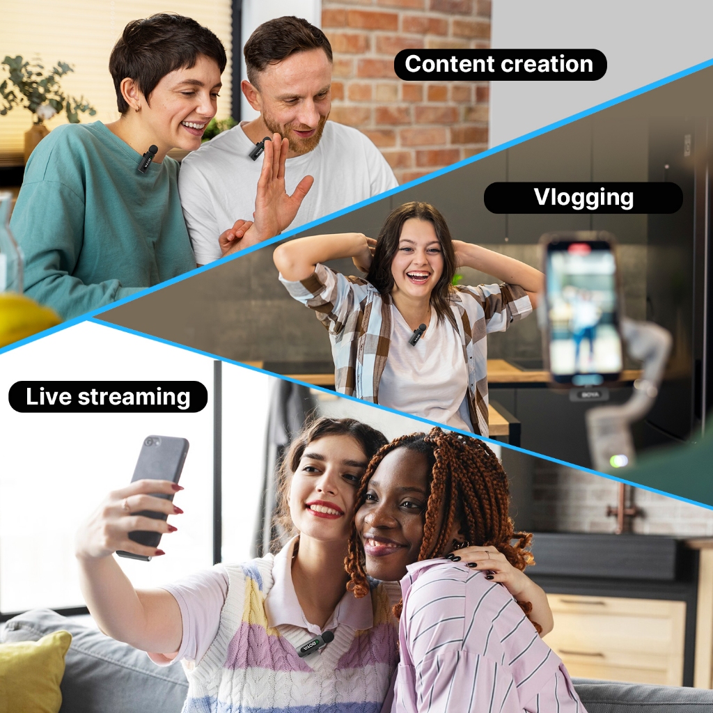 BOYA BY-V1/V2 Wireless Microphone Lapel Noise Cancelling Mic for Vlogging iPhone Android - Image 7