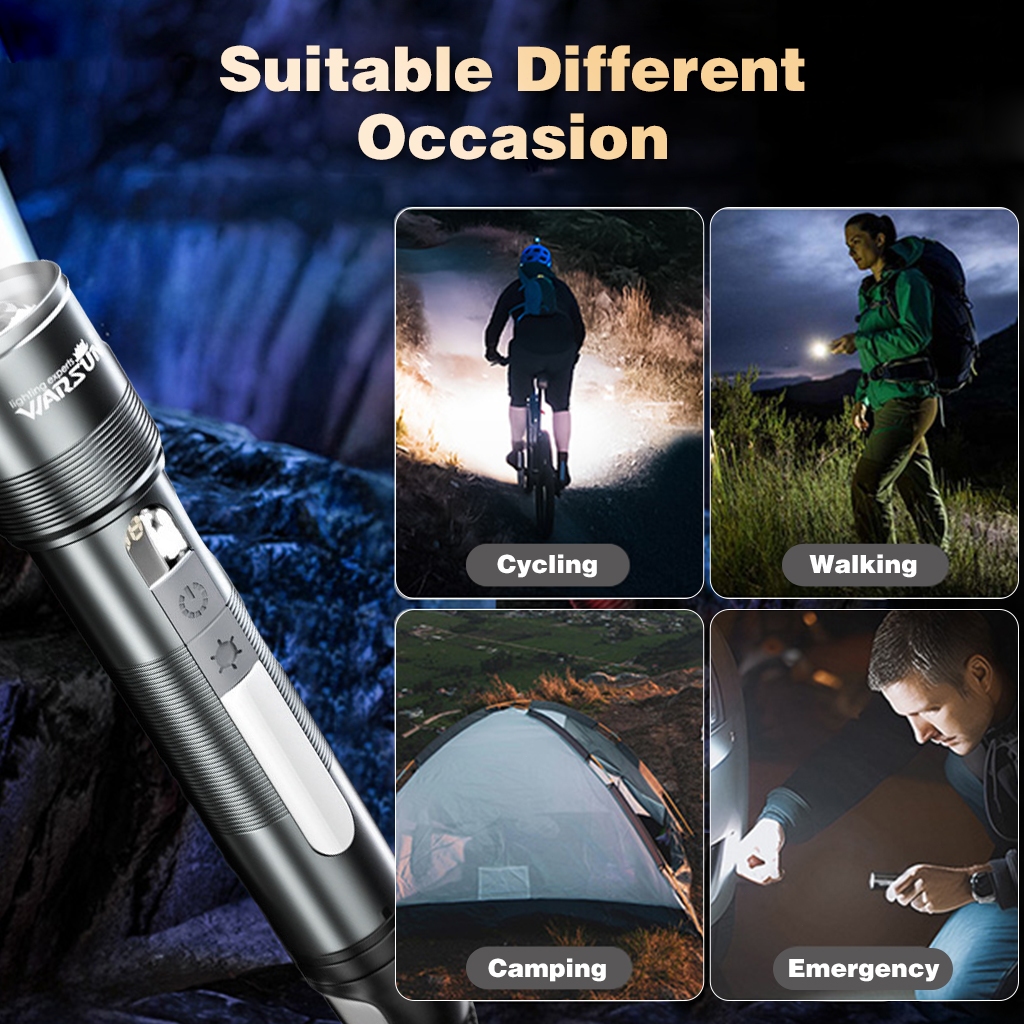 Warsun NB01 Super Bright 3000LM Hand Flashlight USB Rechargeable, IPX5 Waterproof Portable Torch for Camping Emergency Outdoor (9 Modes, 12H Runtime) - Image 8