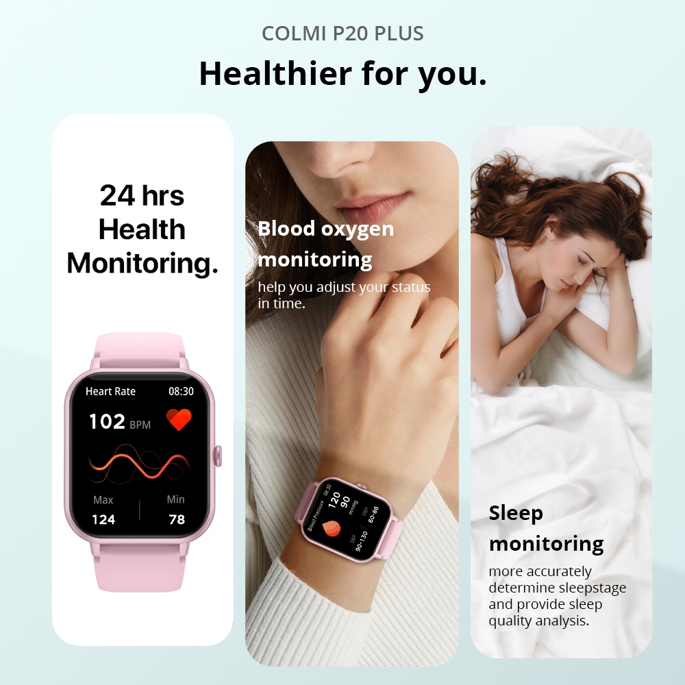 COLMI P20 PLUS SmartWatch Bluetooth Call IP68 Waterproof Heart Rate blood pressure Customize wallpaper Calculator - Image 2