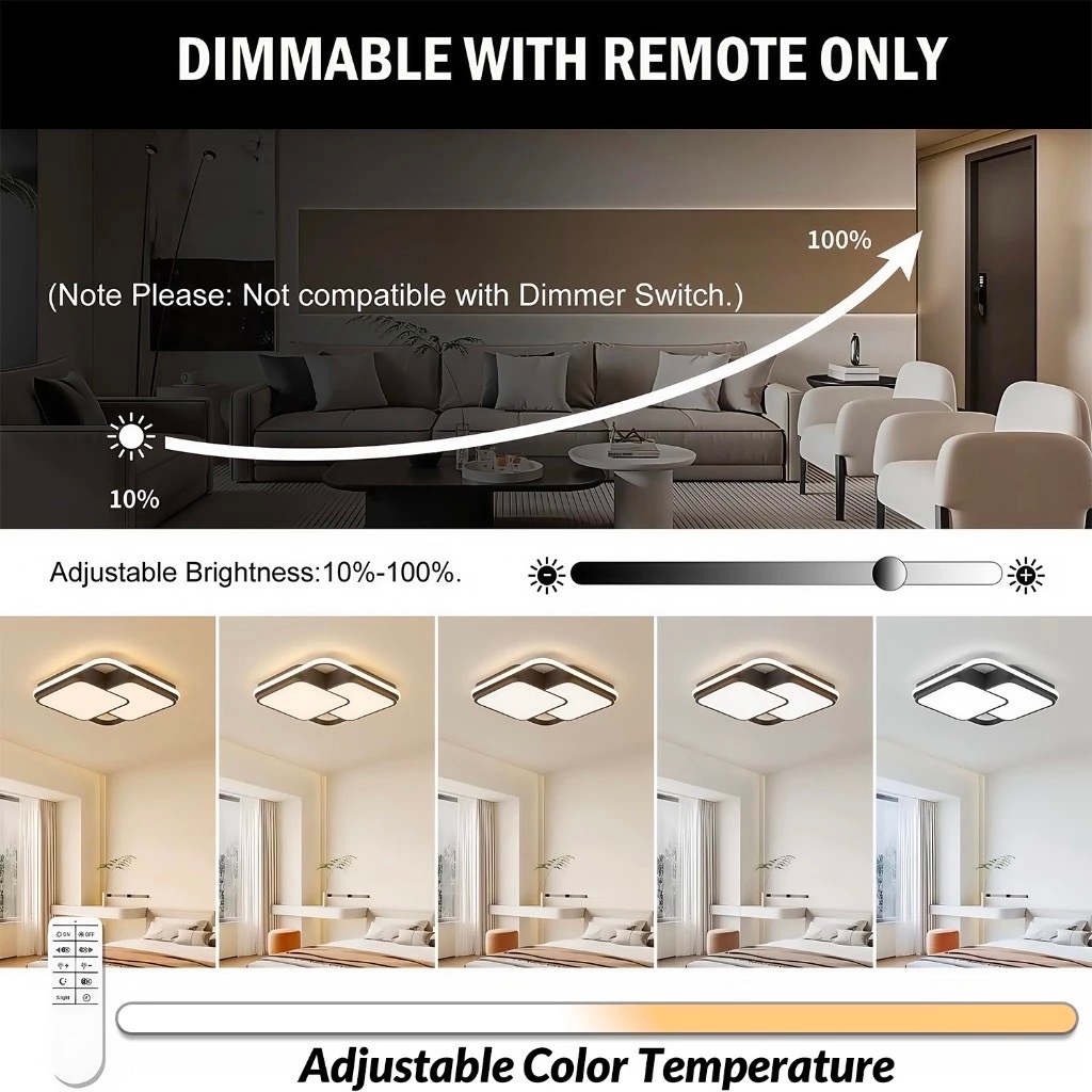 Modern LED Ceiling Light Dimmable With Remote Black Square Ceiling Lamp for Living Bedroom lighting  Living Room Light - Image 8