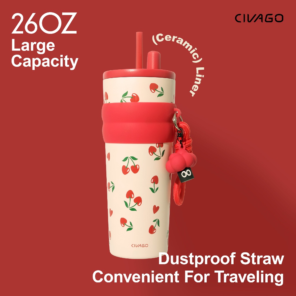CIVAGO（26oz）Ceramic liner Stainless Steel Coffee Mug With Lid Vacuum Flask Tumbler Painting Series - Image 5