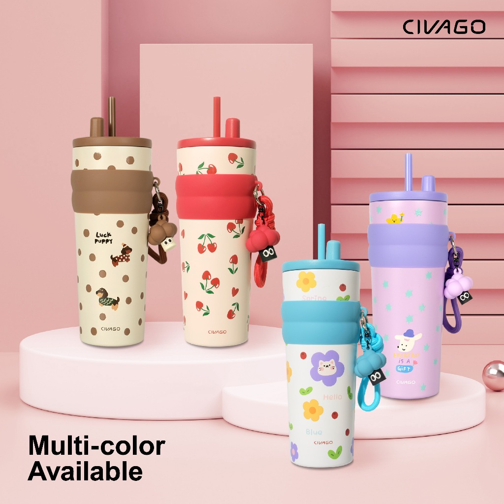 CIVAGO（26oz）Ceramic liner Stainless Steel Coffee Mug With Lid Vacuum Flask Tumbler Painting Series - Image 4