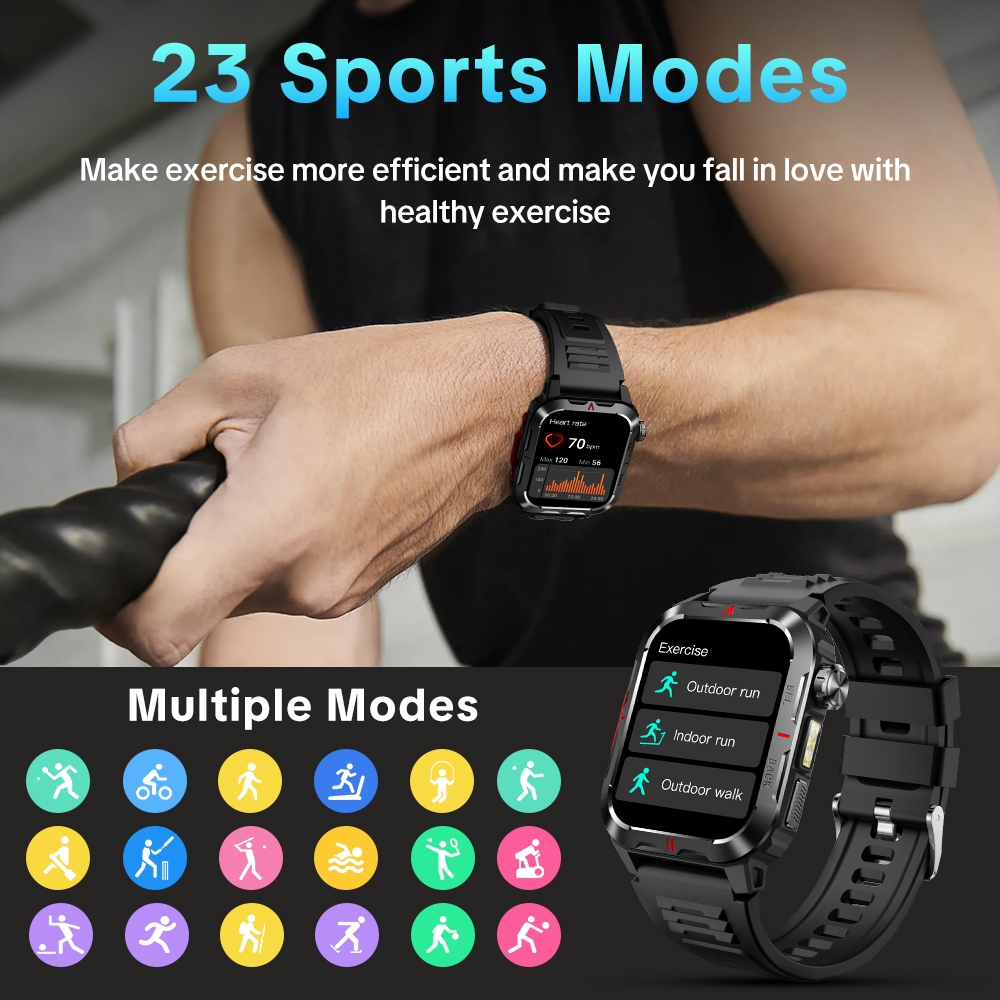 Aolon Tetra S5 Smart Watch 1.93-inch HD Screen 1ATM Waterproof Watch Calls Social Media Notifications Heart Rate Monitor Flashlight Running Pace Steps Outdoor Sports Strava Smartwatch for Man Woman - Image 3