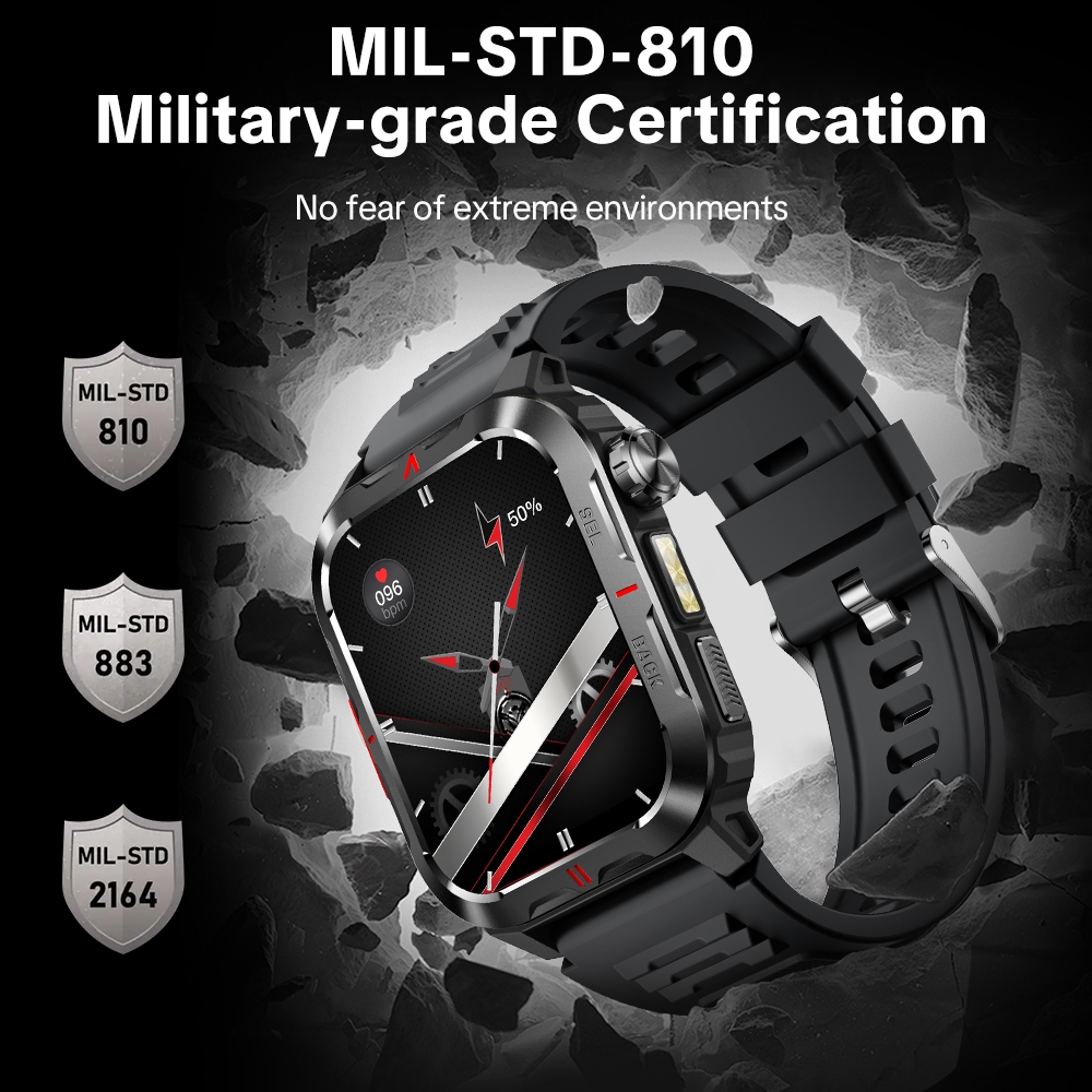 Aolon Tetra S5 Smart Watch 1.93-inch HD Screen 1ATM Waterproof Watch Calls Social Media Notifications Heart Rate Monitor Flashlight Running Pace Steps Outdoor Sports Strava Smartwatch for Man Woman - Image 6