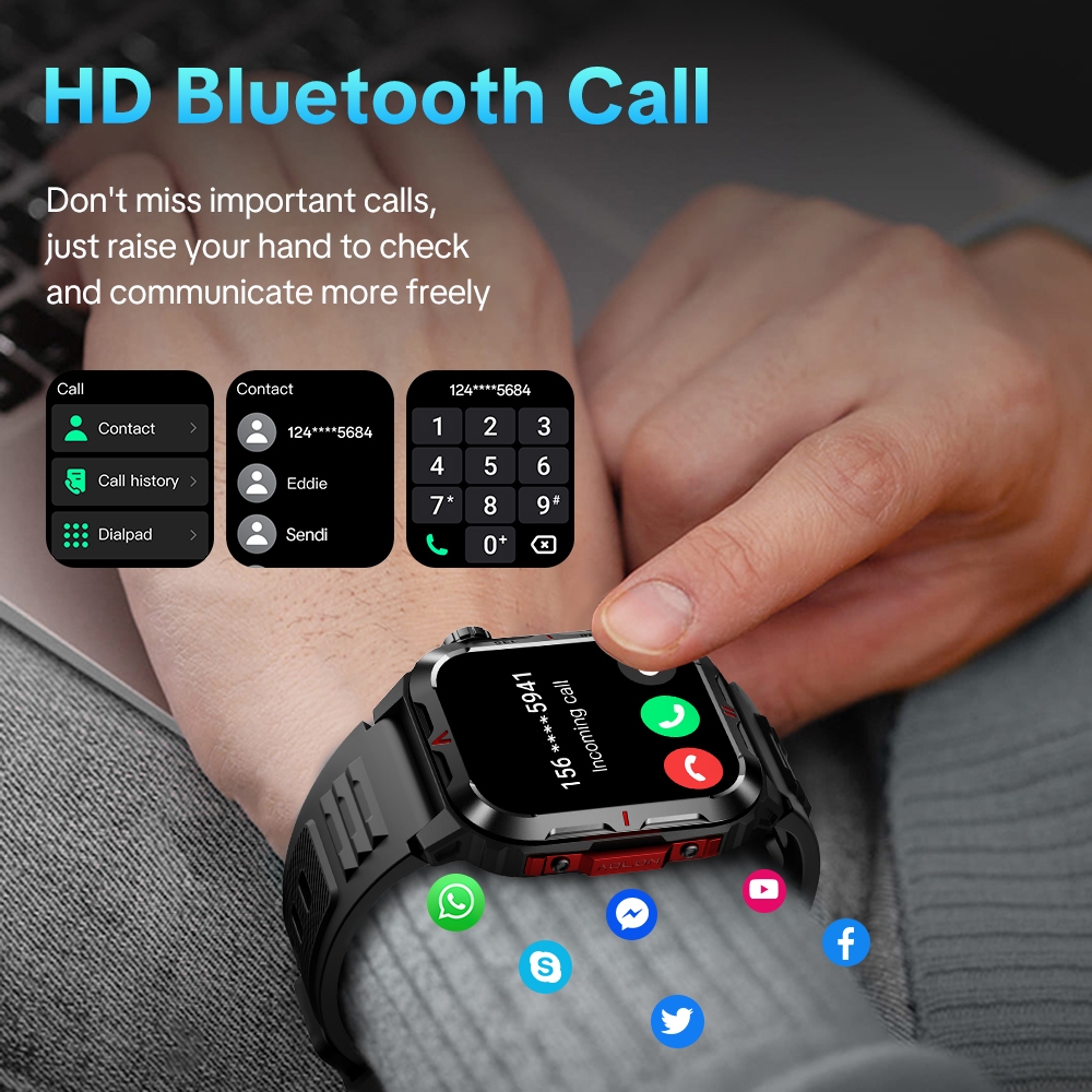 Aolon Tetra S5 Smart Watch 1.93-inch HD Screen 1ATM Waterproof Watch Calls Social Media Notifications Heart Rate Monitor Flashlight Running Pace Steps Outdoor Sports Strava Smartwatch for Man Woman - Image 2