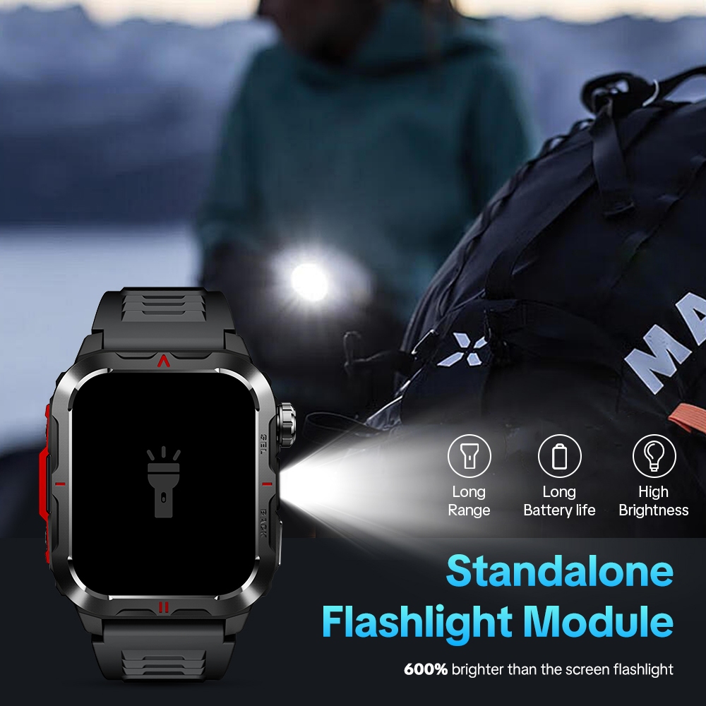 Aolon Tetra S5 Smart Watch 1.93-inch HD Screen 1ATM Waterproof Watch Calls Social Media Notifications Heart Rate Monitor Flashlight Running Pace Steps Outdoor Sports Strava Smartwatch for Man Woman - Image 7