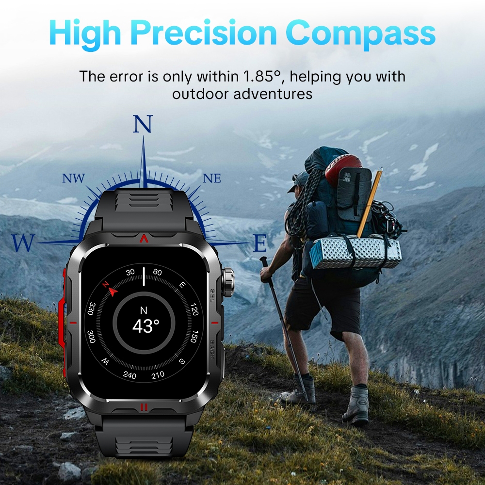 Aolon Tetra S5 Smart Watch 1.93-inch HD Screen 1ATM Waterproof Watch Calls Social Media Notifications Heart Rate Monitor Flashlight Running Pace Steps Outdoor Sports Strava Smartwatch for Man Woman - Image 4
