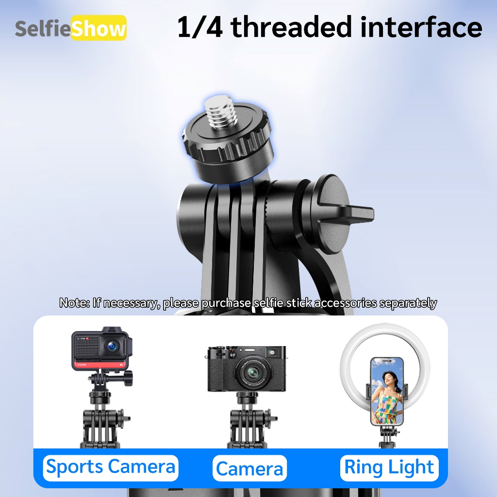 SELFIESHOW 171cm F16 Tripod Shooting Selfie Stick with Fill Light 360° Rotation Tripod Wireless Bluetooth Remote Shutter Foldable Monopod Portable Handheld Telescopic Photography Mobile Phone Holder Live with 1/4 Adapter for iPhone/Android/GoPro - Image 3