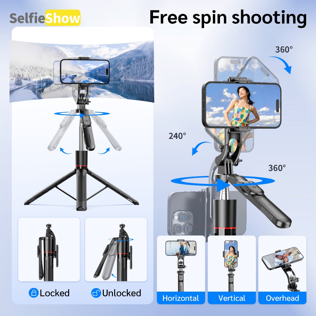 SELFIESHOW 171cm F16 Tripod Shooting Selfie Stick with Fill Light 360° Rotation Tripod Wireless Bluetooth Remote Shutter Foldable Monopod Portable Handheld Telescopic Photography Mobile Phone Holder Live with 1/4 Adapter for iPhone/Android/GoPro - Image 4