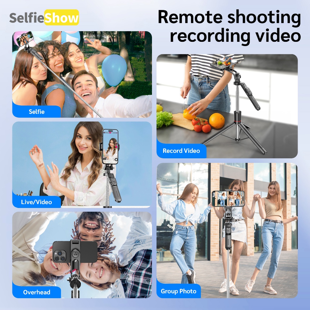 SELFIESHOW 171cm F16 Tripod Shooting Selfie Stick with Fill Light 360° Rotation Tripod Wireless Bluetooth Remote Shutter Foldable Monopod Portable Handheld Telescopic Photography Mobile Phone Holder Live with 1/4 Adapter for iPhone/Android/GoPro - Image 8