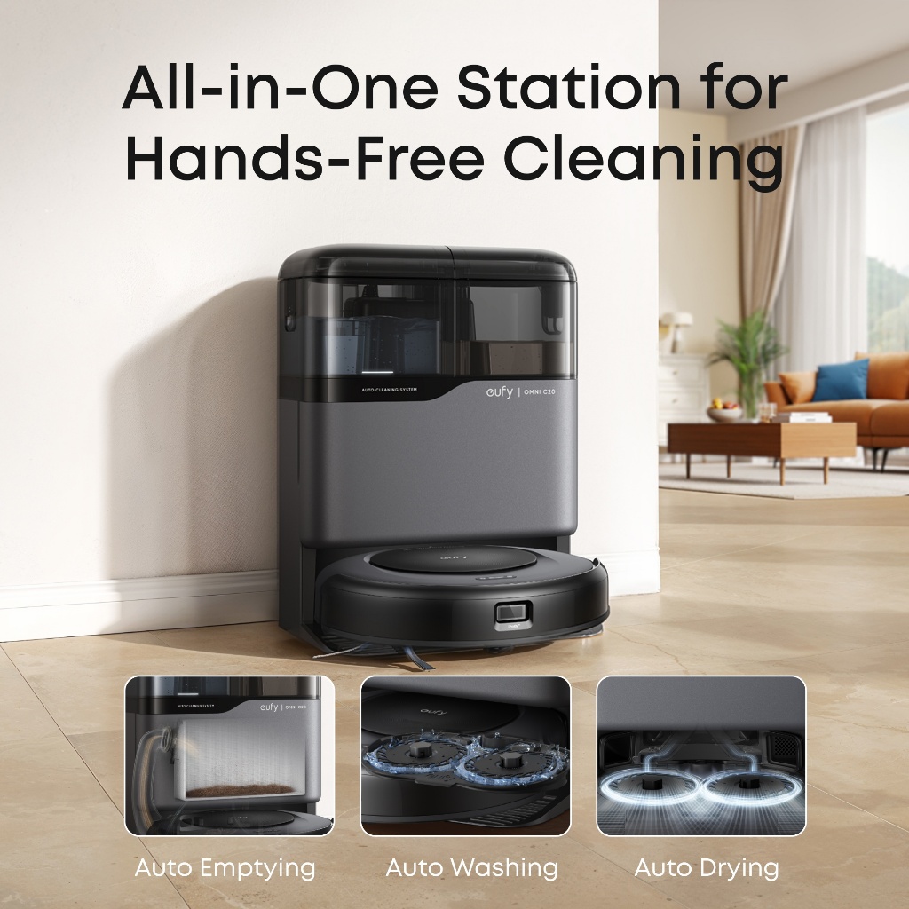 eufy Robot Vacuum Omni C20, 7000 Pa Powerful Suction, 3.35-Inch Ultra-Slim Body, Self Emptying, Auto Mop Washing and Auto Drying for Hands-free Cleaning, All-in-One Station - Image 3