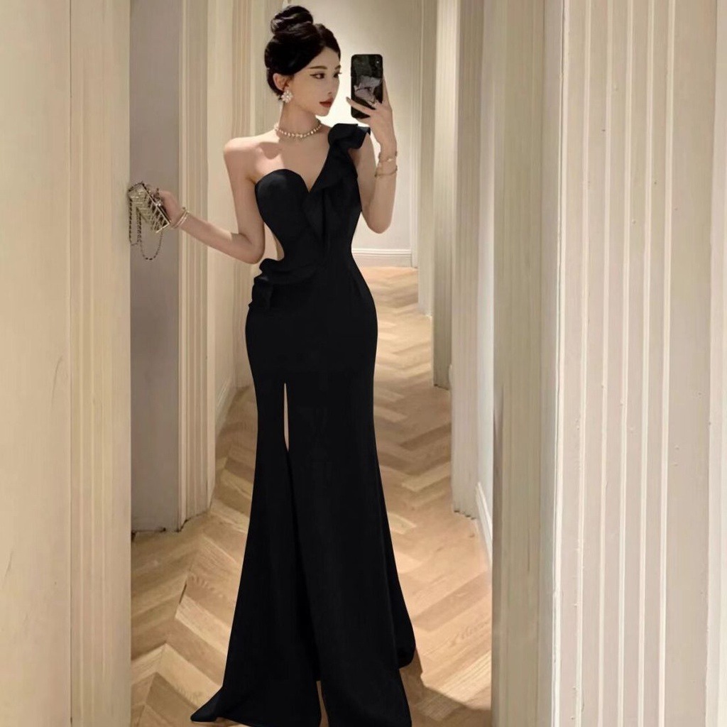online formal dresses philippines Ruched Halter Neck Tie Back Satin Gown