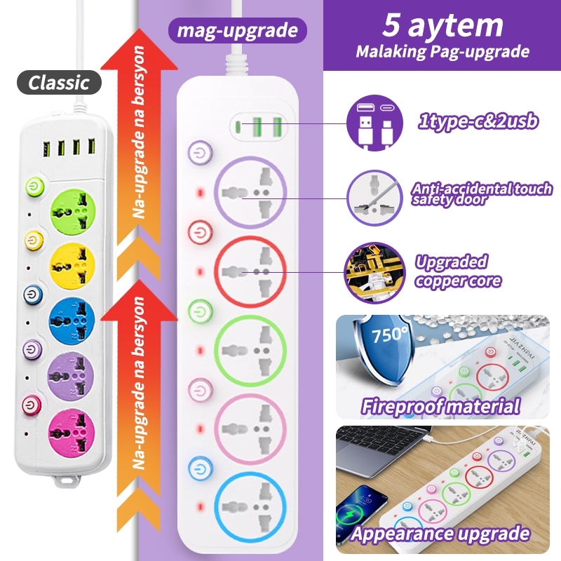 extension socket Power strip  8 metro, 2500w outlet socket, USB interface plug board, household multi-function universal jack extension outlet with switch - Image 2