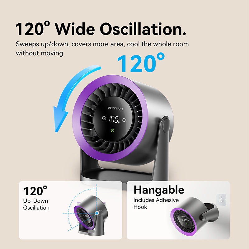 Vention Desk Fan 5000mAh Air Circulation Desktop Fan 100 Speed Settings Desktop Wall Hanging Fan for Dormitory Office - Image 4