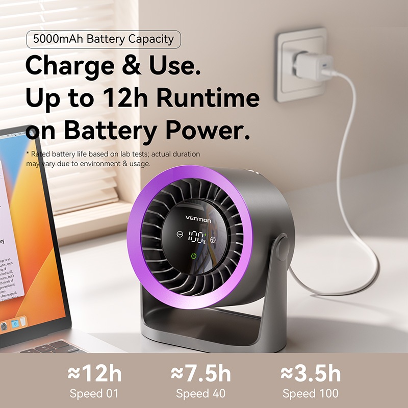 Vention Desk Fan 5000mAh Air Circulation Desktop Fan 100 Speed Settings Desktop Wall Hanging Fan for Dormitory Office - Image 5