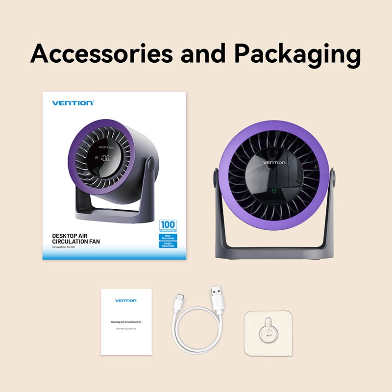 Vention Desk Fan 5000mAh Air Circulation Desktop Fan 100 Speed Settings Desktop Wall Hanging Fan for Dormitory Office - Image 8