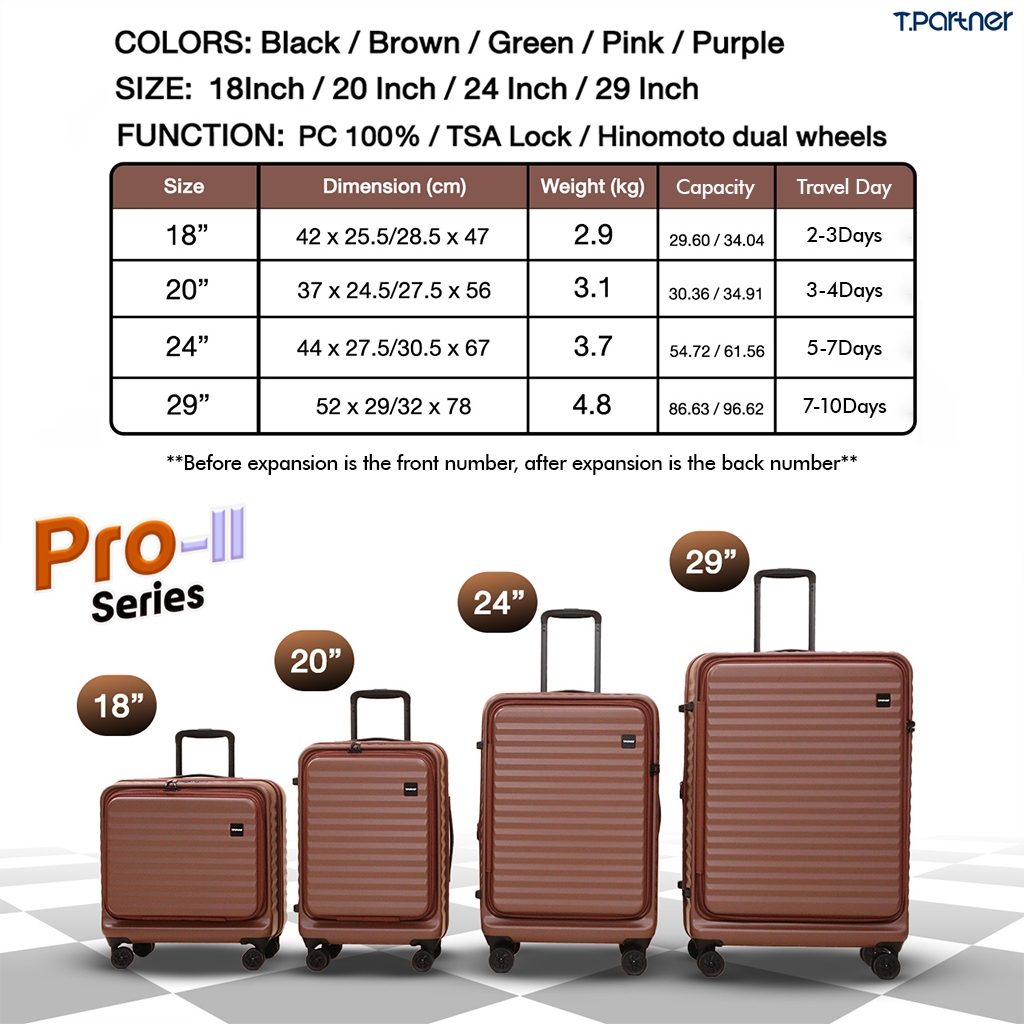 [100% PC] PRO SERIES Zipper Frame Front Opening Lid Side Expansion TSA Lock 100% PC Material Genuine Hinomoto Wheels Suitcase Luggage (18"/20"/24") - Image 7
