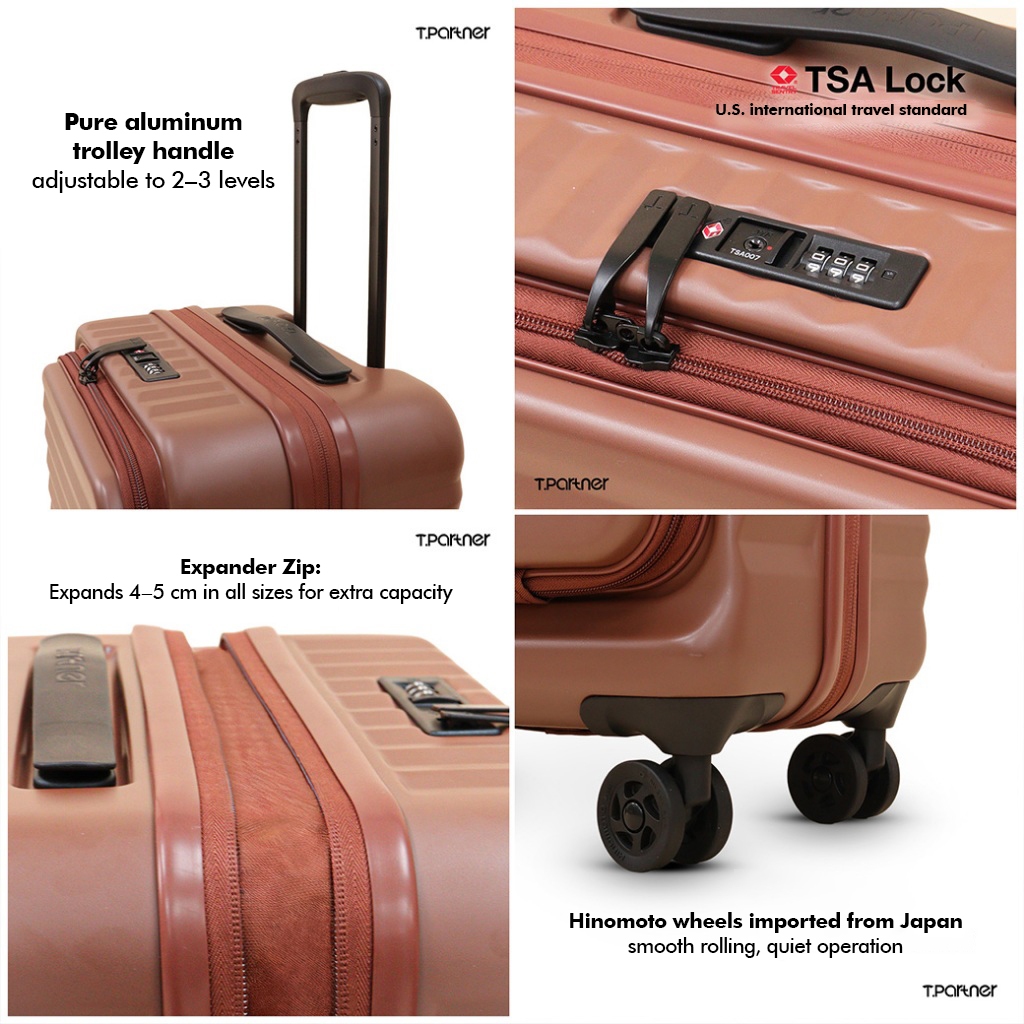 [100% PC] PRO SERIES Zipper Frame Front Opening Lid Side Expansion TSA Lock 100% PC Material Genuine Hinomoto Wheels Suitcase Luggage (18"/20"/24") - Image 2