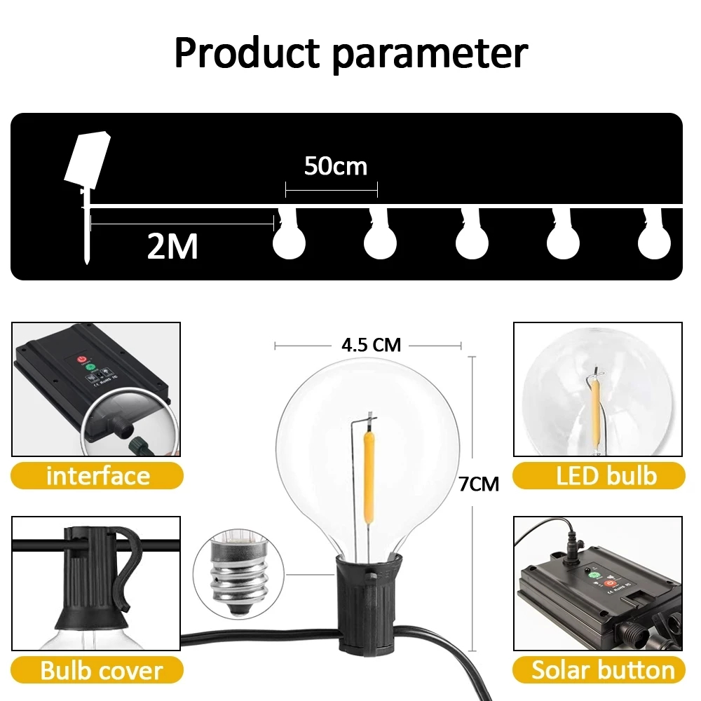 Solar Lights Outdoor Waterproof Shatterproof LED Bulbs Commercial Solar String Lights Powered Patio Hanging Lights — view 4