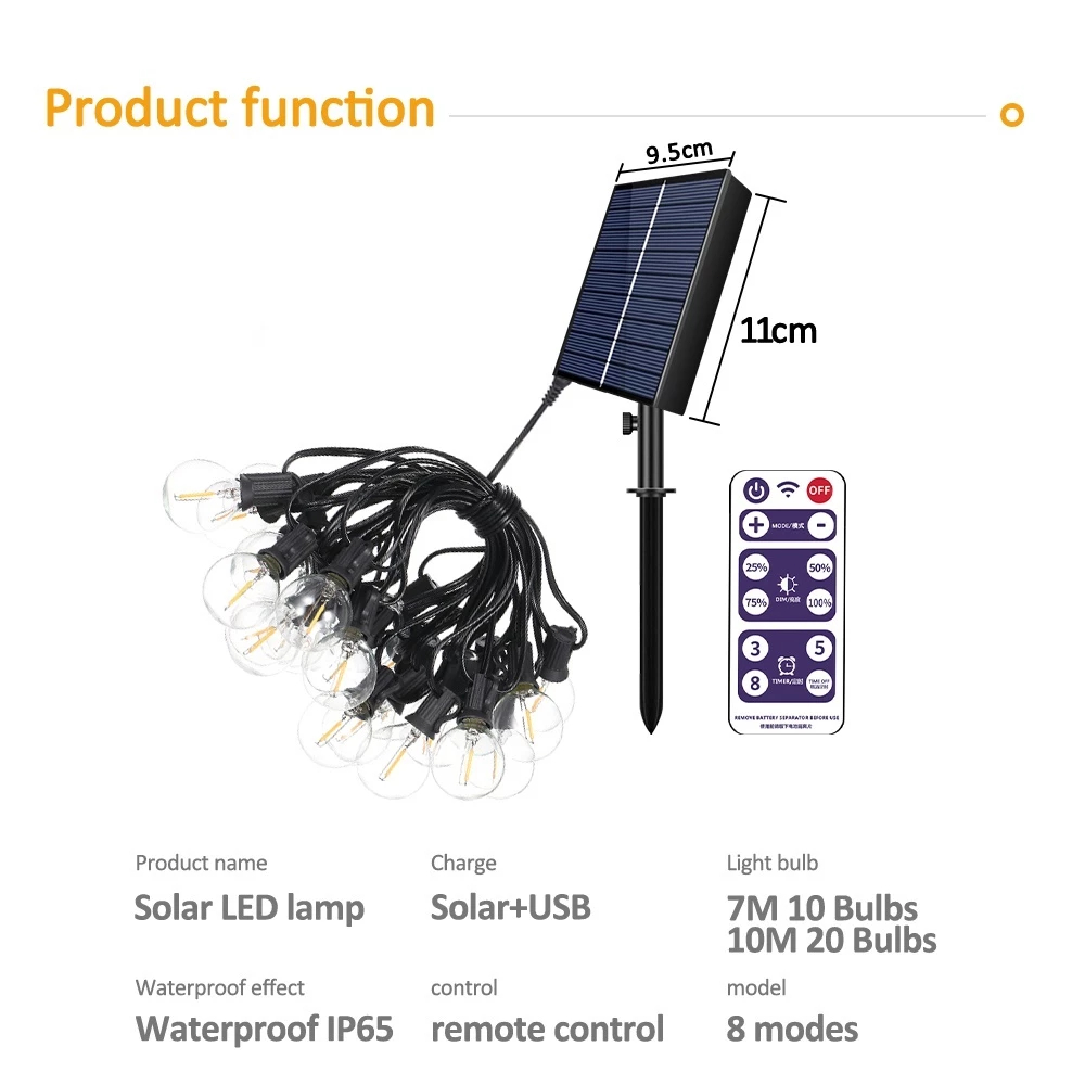 Solar Lights Outdoor Waterproof Shatterproof LED Bulbs Commercial Solar String Lights Powered Patio Hanging Lights — view 8
